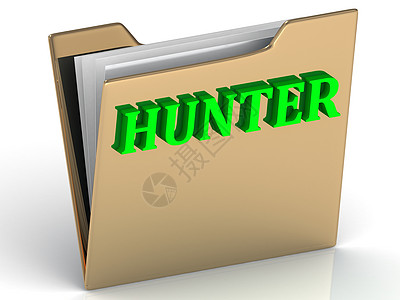 HUNTER-金色文书折页上的亮绿色字母图片