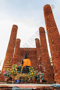 泰国阿尤塔亚Thammikarat寺庙大堂石头古董建筑学雕像废墟旅行佛塔文化建筑精神图片