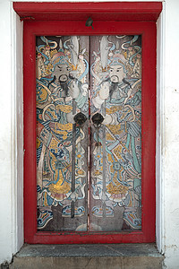 旧中国红门金属入口建筑学青铜平衡宗教门把手动物戒指古董图片