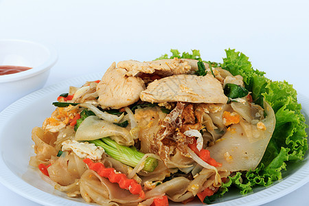大米面条炸鸡 泰国街食品洋葱国际盘子辣椒餐厅街道绿色白色胡椒美食图片