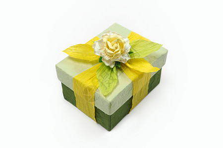 桑皮纸礼盒套装绿色盒子玫瑰礼物叶子黄色棕色丝带白色手工图片