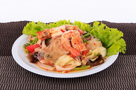 辣椒海鲜沙拉 泰国海产食品沙拉和香料乌贼食物街道餐厅草本植物海鲜烹饪美食洋葱营养图片