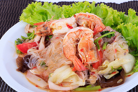 辣椒海鲜沙拉 泰国海产食品沙拉和香料辣椒餐厅营养盘子海鲜食物草本植物午餐蔬菜乌贼图片