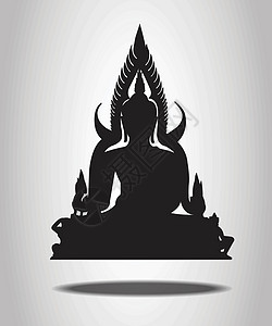 佛前白色背景上的佛剪影宗教寺庙黑色精神上帝插图文化插画