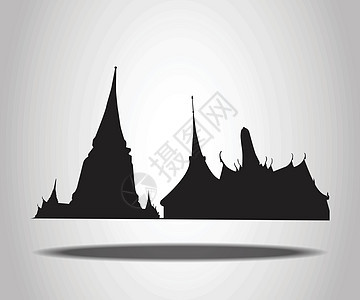 白色背景上的泰国寺庙剪影假期宝塔宗教旅游建筑插图地标旅行建筑学黑色图片