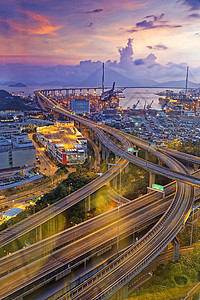 香港石匠大桥景观路口地标全景运输车辆曲线立交桥旅行风景图片