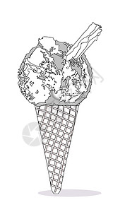 含巧克力花的冰奶 Cone薄片艺术插图通用味道晶圆绘画草图锥体勺子图片