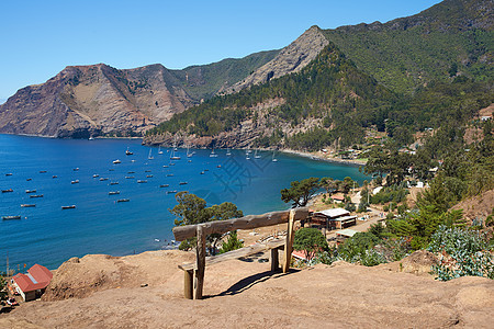 坎伯兰湾房子海岸海洋火山森林支撑长椅爬坡港口传奇图片