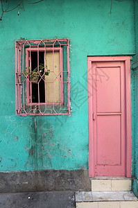 充满多彩的印第安住宅 加尔各答明亮的绿色建筑历史情调异国房子公寓住宅建筑学衰变窗户大街图片