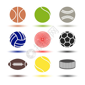 图标插图橄榄球冰球棒球足球白色圆形排球网球物品生活方式背景图片