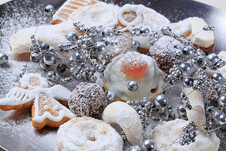 圣诞饼干糖果糕点椰子香草食物巧克力甜点小吃盘子糖霜图片