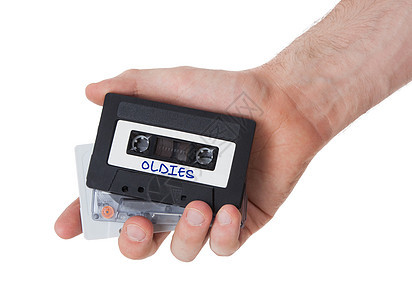 白色背景上隔绝的古老录音磁带录音带音响塑料立体声录音机歌曲记录袖珍空白技术图片