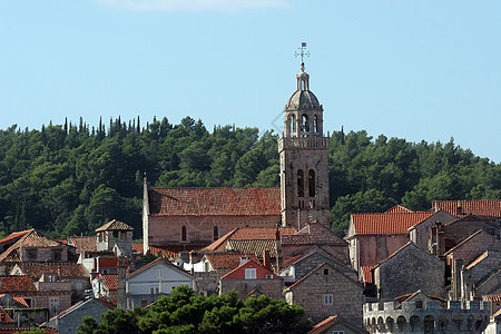 Korcula 克罗地亚杜布罗夫尼克附近的小岛屿城市蓝色教会海滩历史海岸马球旅游旅行海岸线建筑物图片