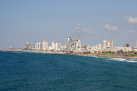 特拉维夫建筑反射小时天空海岸海浪电话景观运动海滩图片