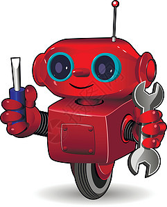 带工具的红色机器人图片