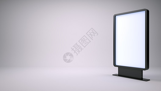 空白屏幕横幅木板3d纸板渲染贸易辉光控制板海报插图白色背景图片
