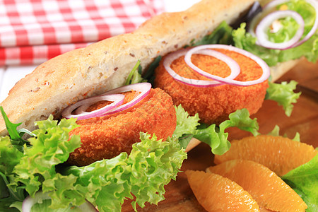 子三明治洋葱小吃馅饼食物油炸午餐蔬菜面包面包屑碎肉图片
