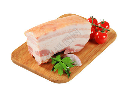 未煮猪肉肚子果皮砧板库存食物育肥皮肤平板香菜熏肉条纹图片