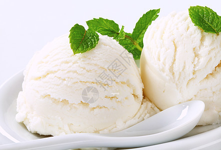 白冰淇淋饼干果子冰冻奶油状勺子柠檬白色库存椰子甜点盘子图片