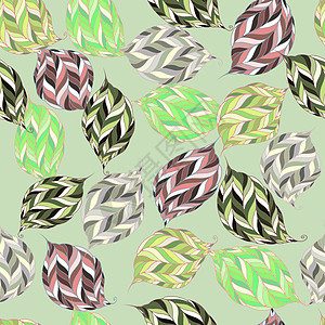 浅绿色背景上叶子形式的迷幻形状的矢量图案材料床单柠檬衬套离职树叶色调草丛季节落叶图片