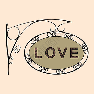 复古街头标志上的爱情文字情人女士店铺浪漫指针男人夫妻明信片棕色情感图片