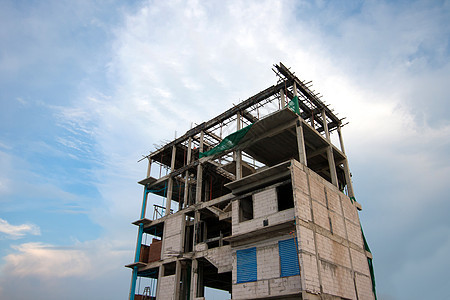 建筑建筑工程摩天大楼生长灰色框架起重机场景黄色钢筋金属蓝色图片