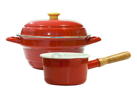 红色白色食物厨具餐具沙锅炊具厨房金属平底锅涂层图片