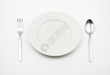白背景上勺子和叉子的空板概念背景图片