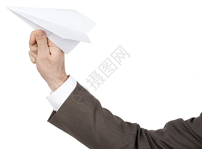 手持纸机的商务人士商务喷射衬衫套装折纸男性人士飞机背景图片