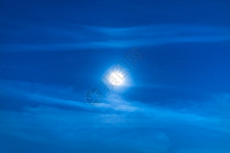 蓝蓝夜夜天空与月亮图片
