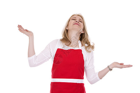围裙女厨师金发职业头发售货员中年红色女性微笑人员工作室图片