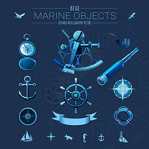 蓝海物体海鸥管道罗盘海浪航海游艇灯塔白色导航蓝色图片