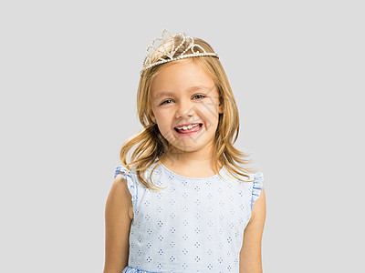 可爱的小公主孩子衣服微笑灰色儿童魔法女孩金发戏服梦幻图片