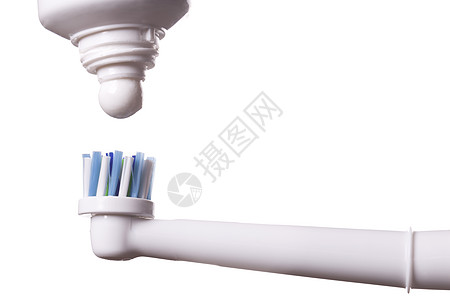 紧贴电动牙刷和白纸糊广告塑料器具清洁度牙齿刷子口服牙科洗漱衰变图片