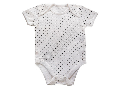 孤立在白色背景上的婴儿连体衣身体孩子衬衫套装纺织品服饰纽扣新生离体圆点图片
