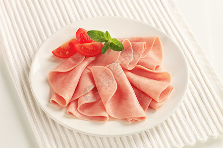 火腿薄片盘子餐巾猪肉食物熟食餐垫冷盘熏制小吃视角图片