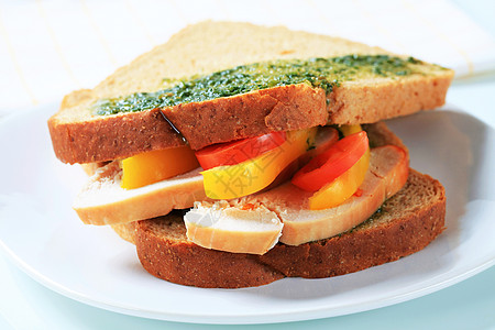 土耳其三明治小吃胸肉褐色香蒜面包食物火鸡午餐图片
