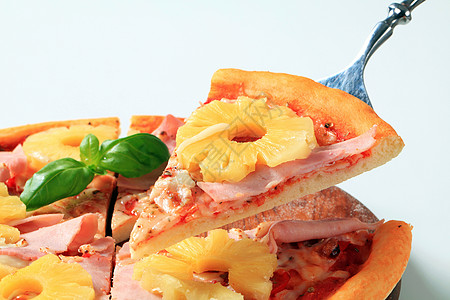 比萨夏威夷美食午餐库存菠萝披萨火腿食物服务器具圆形图片