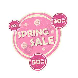 春季销售和百分比特写 粉红色圆圆包装标签图片