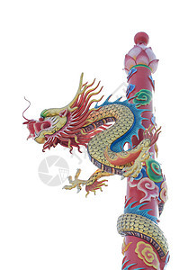 白色背景的中国龙雕像艺术宗教新年传统节日寺庙文化金子动物财富图片