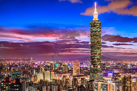 台北市晚上 台湾全球地标金融省会街道高度场景景观天空高楼图片