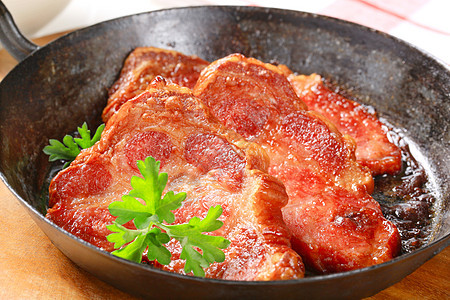 煎烤猪肉炊具熏制食物条纹香菜库存油炸脖子煎锅平底锅图片