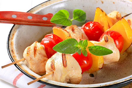 鸡肉切片蔬菜烤串午餐西红柿胡椒食物烧烤平底锅库存低脂肪图片