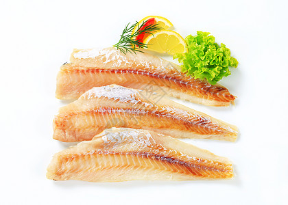 新鲜鱼片柠檬熏制库存白鱼煤鱼食物鳕鱼鲶鱼高架图片