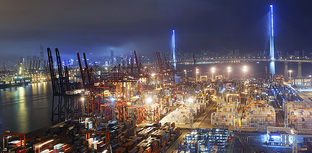 香港的集装箱港卸载起重机院子码头加载货运商业海军贸易运输图片
