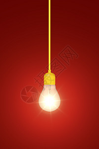 红色背景上的灯泡插图活力玻璃橙子经济技术白炽灯金属渲染创新图片