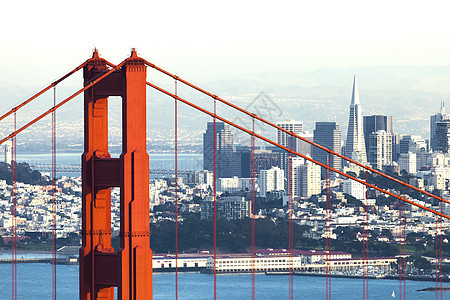 旧金山与金门大桥景观街道建筑学全景蓝色商业海滩旅行天空建筑图片