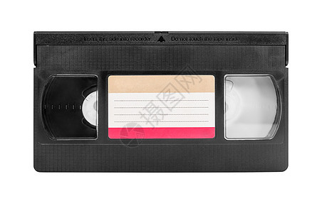 白色背景的 VHS 磁带电视技术相机卷轴磁铁录像带剪裁小路塑料记录图片