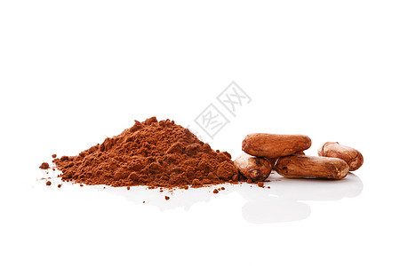 可可豆和可可粉粉末食物豆子烹饪芳香巧克力可可味道美食棕色图片