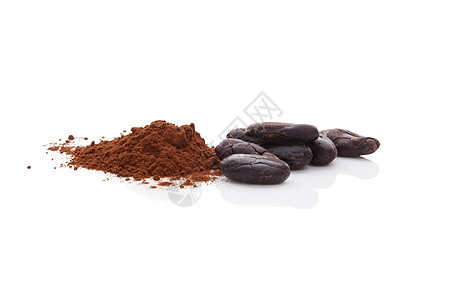 可可豆和可可粉豆子巧克力食物地面味道烹饪粉末可可芳香棕色图片